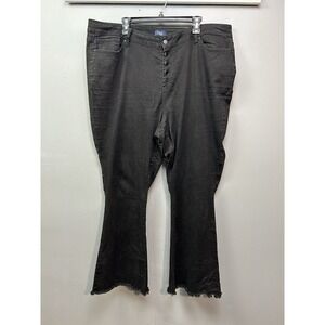 YMI Jeans Womens Plus Size 22 Black High Rise Button Fly Raw‎ Hem Flare Jeans